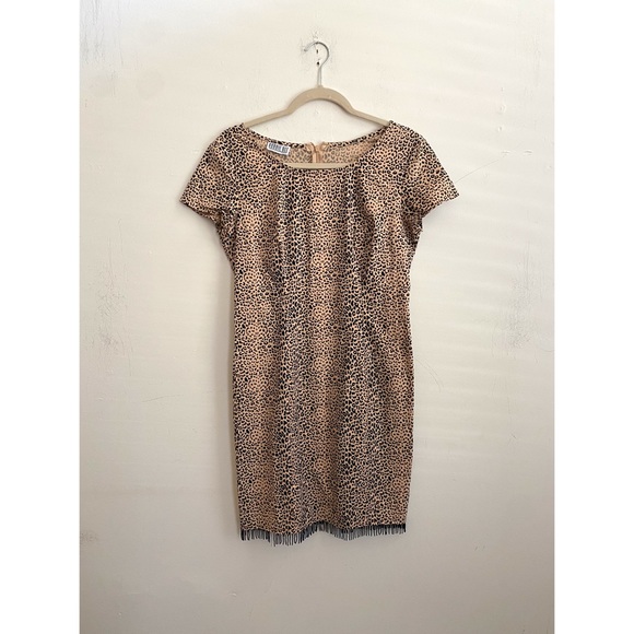 Vintage Leopard Beaded Fringe Trim Dress Medium - Picture 4 of 5